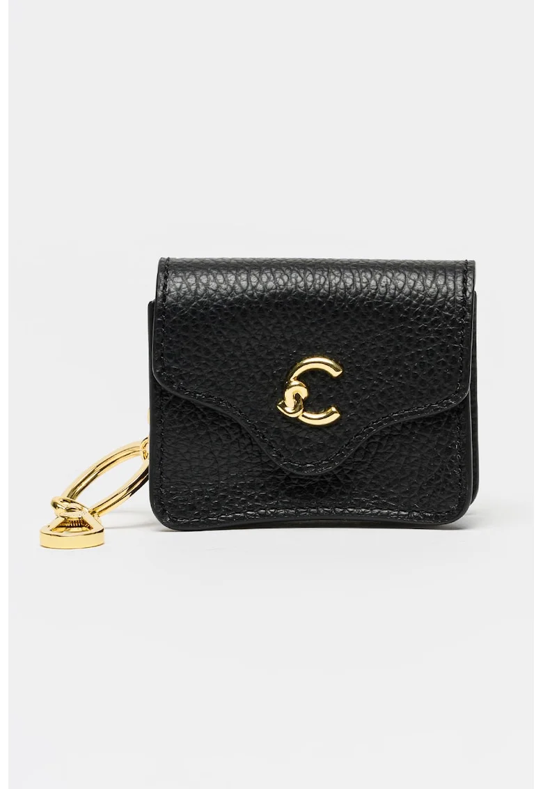 Breloc din piele cu etui cu clapa C-ME, Negru