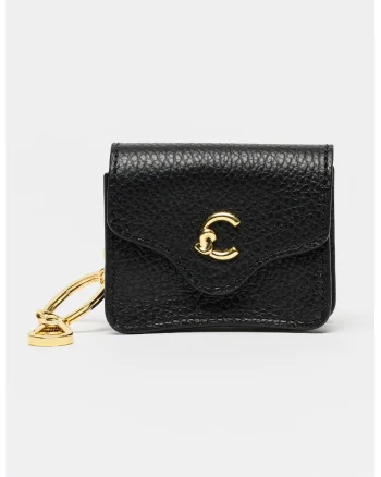Breloc din piele cu etui cu clapa C-ME, Negru