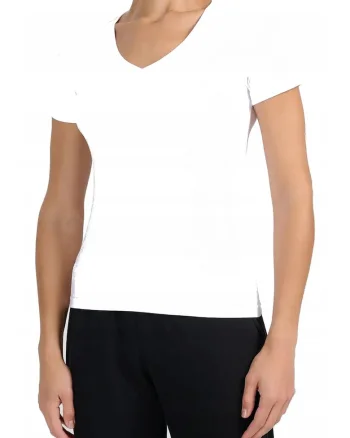 Tricou cu decolteu in V din bumbac, Alb