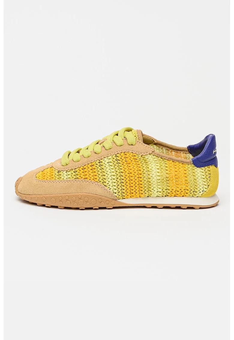 Pantofi sport low-cut cu garnituri de piele intoarsa, Galben/Maro camel/Verde fistic