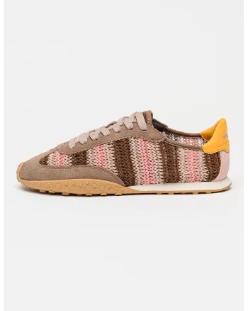 Pantofi sport low-cut cu garnituri de piele intoarsa, Roz/Maro pamantiu