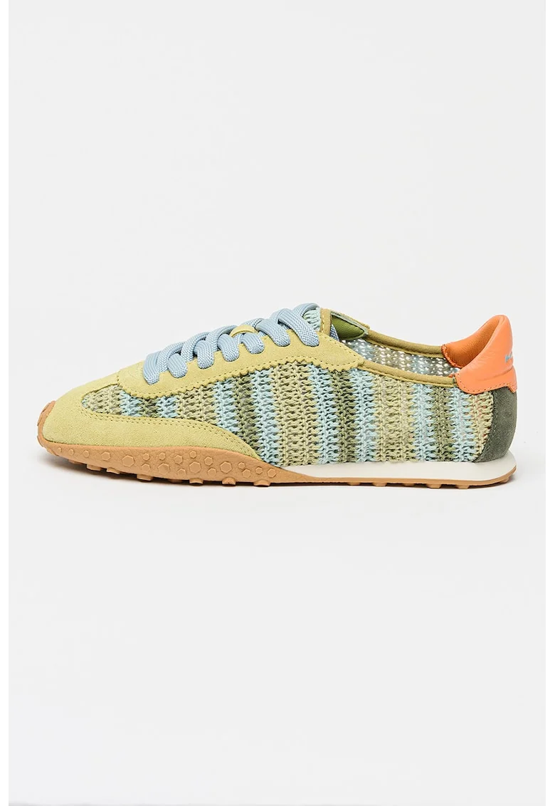 Pantofi sport de piele intoarsa si material textil, Albastru pastel/Verde fistic