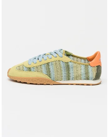 Pantofi sport de piele intoarsa si material textil, Albastru pastel/Verde fistic