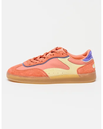 Pantofi sport de piele intoarsa si material textil cu perforatii, Coral/Bej