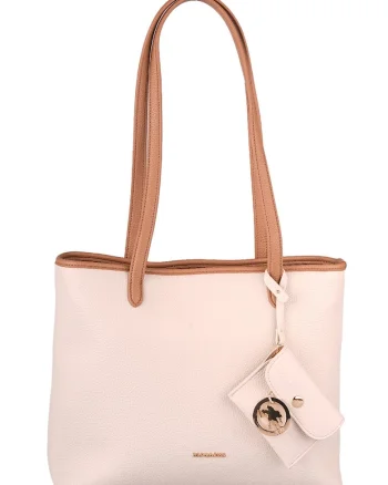 Geanta tote cu fermoar si cu etui, Caramel/Roz pal