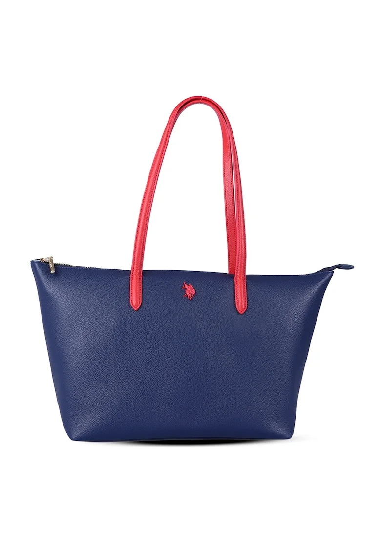 Geanta shopper cu logo, Rosu/Bleumarin