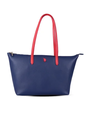 Geanta shopper cu logo, Rosu/Bleumarin