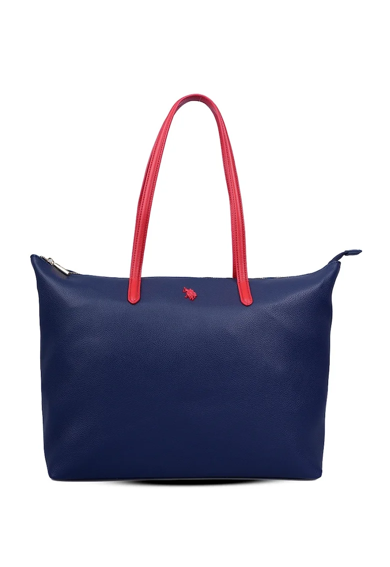 Geanta shopper cu logo, Rosu/Bleumarin