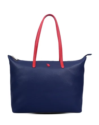 Geanta shopper cu logo, Rosu/Bleumarin