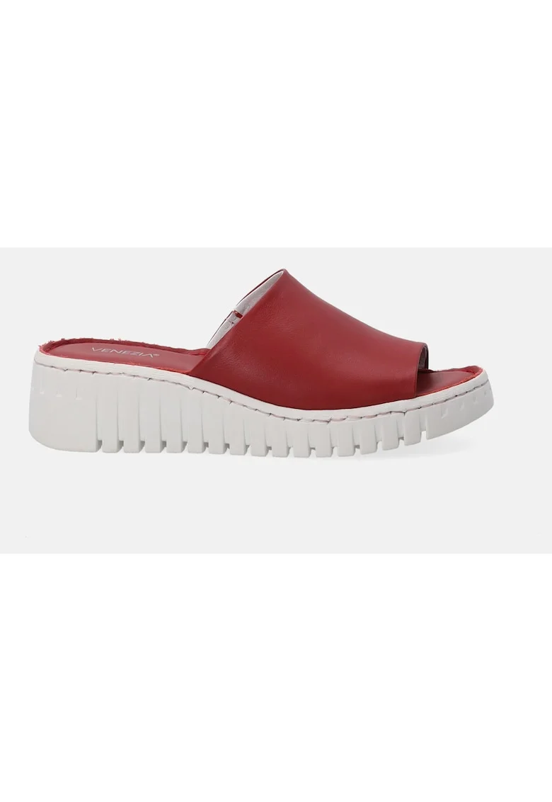 Papuci cu talpa wedge, din piele, Rosu