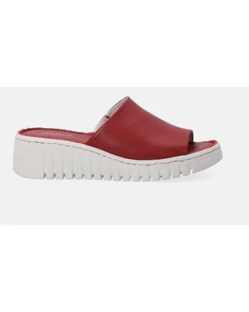 Papuci cu talpa wedge, din piele, Rosu