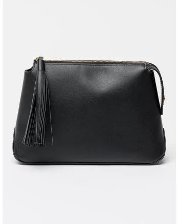 Geanta de piele cu maner si canaf, Black Onyx