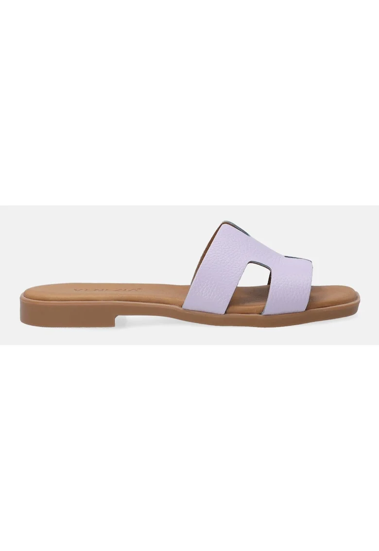 Papuci uni din piele cu decupaje, Violet