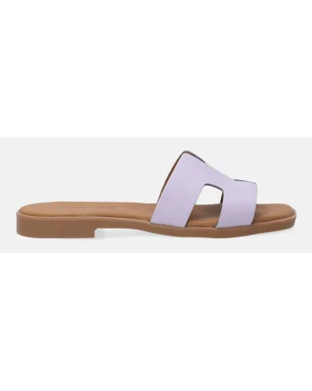 Papuci uni din piele cu decupaje, Violet