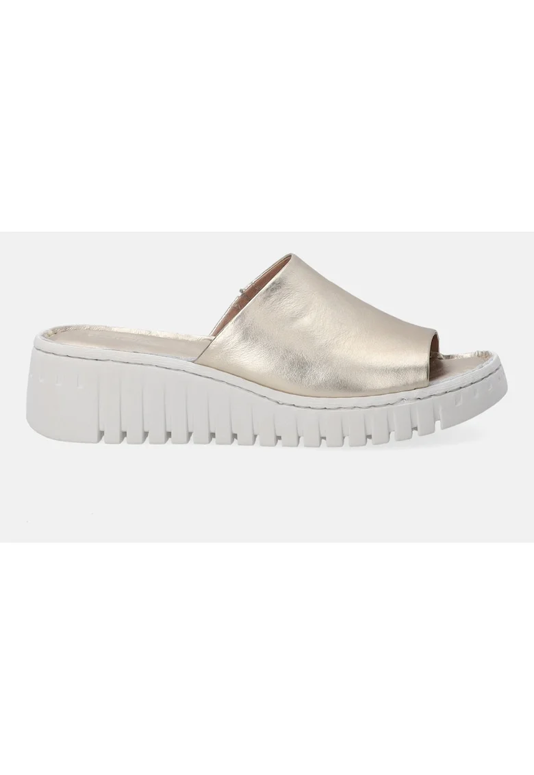 Papuci din piele cu talpa wedge, Auriu