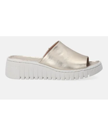 Papuci din piele cu talpa wedge, Auriu