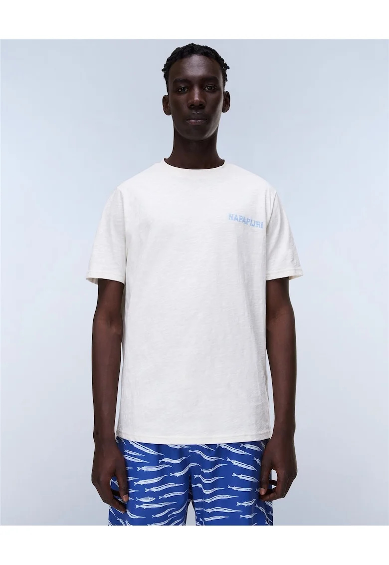 Tricou lejer din bumbac cu imprimeu logo pe spate Elio