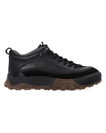 Pantofi sport din piele naturala cu talpa texturata, Negru