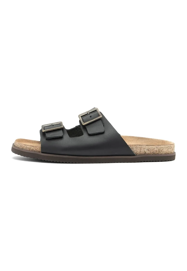 Papuci de piele cu catarame ajustabile Cathal, Negru/Maro taupe