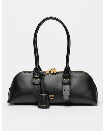 Geanta de piele cu bareta detasabila de umar, Black Onyx