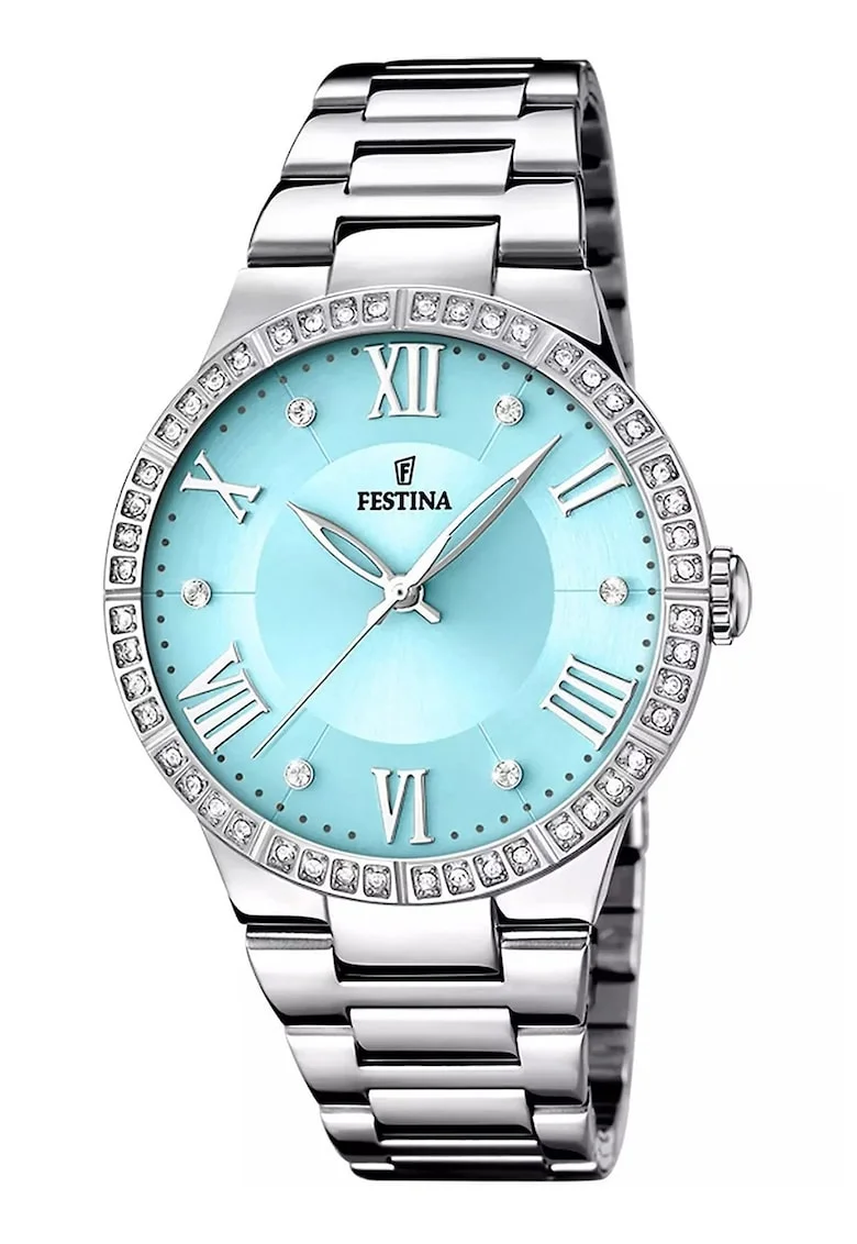 Ceas din otel inoxidabil decorat cu zirconia Boyfriend, Argintiu