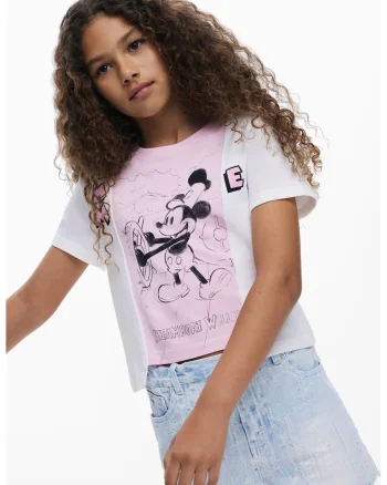 Tricou cu imprimeu Mickey Mouse, Alb/Roz deschis