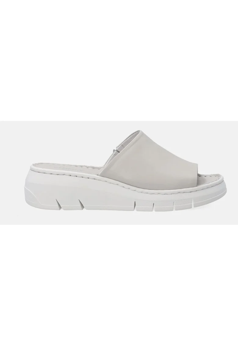 Papuci wedge din piele, Alb