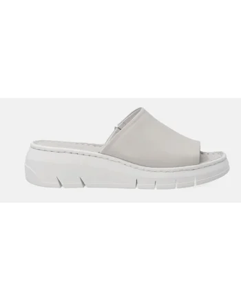 Papuci wedge din piele, Alb