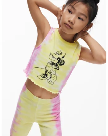 Top crop cu imprimeu Minnie Mouse, Galben/Roz