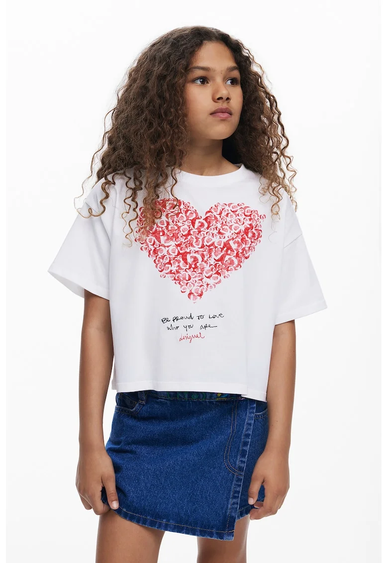 Tricou supradimensionat din bumbac cu imprimeu, Rosu/Alb