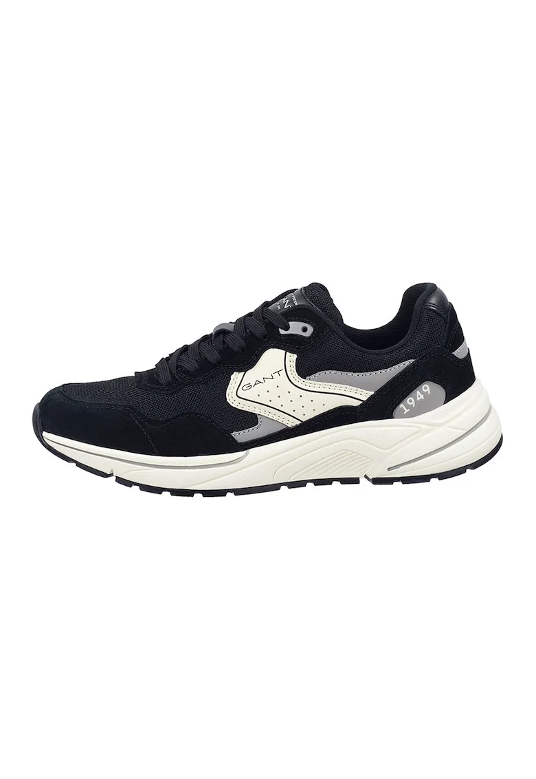 Pantofi sport cu insertii din piele intoarsa Jaybro, Alb fildes/Negru
