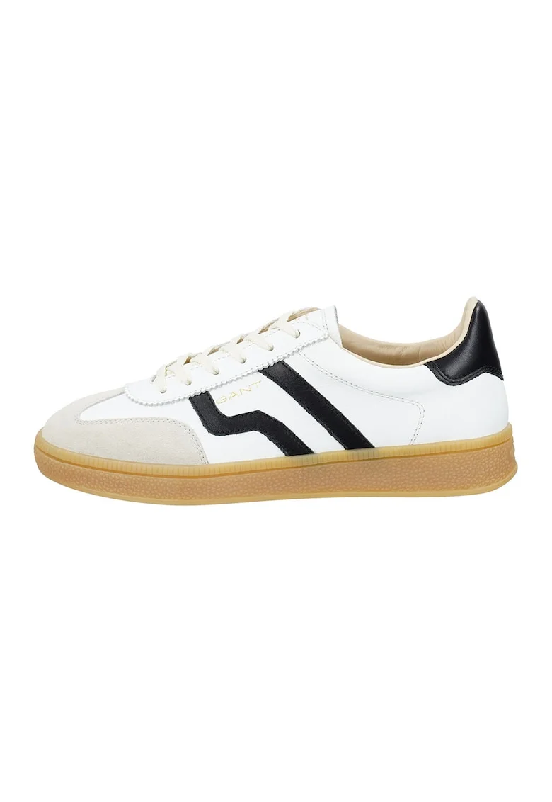 Pantofi sport din piele cu garnituri din piele intoarsa, Negru/Gri deschis/Alb optic