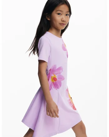 Rochie asimetrica cu imprimeu floral, Violet/Roz