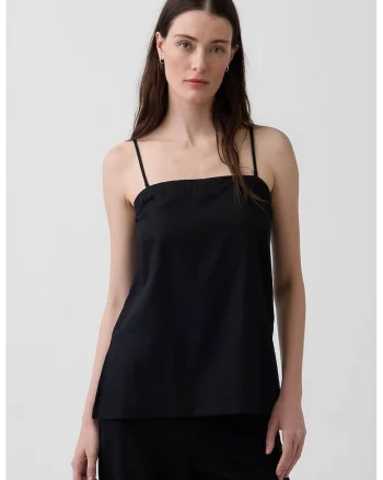 Bluza din amestec de in cu decolteu patrat, Negru
