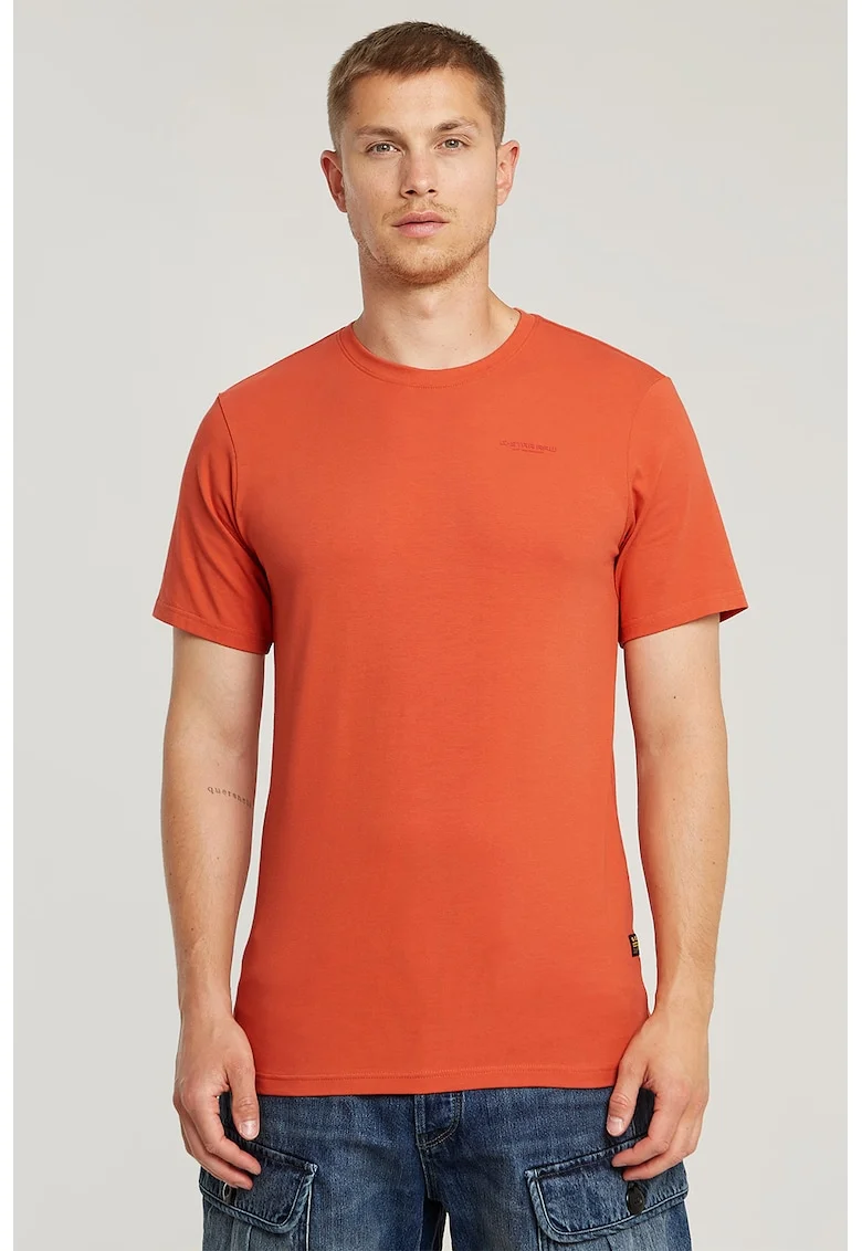 Tricou slim fit cu decolteu la baza gatului Base, Portocaliu mandarina