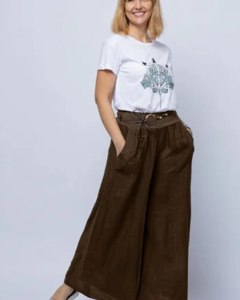 Fusta pantalon maro, casual, din in, cu o curea fancy