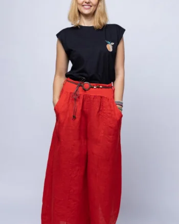 Fusta pantalon rosie casual, din in, cu o curea fancy
