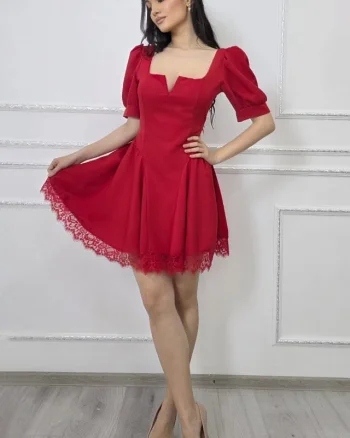 Rochie eleganta babydoll Amandine, cu spatele gol si legare funda, Rosu