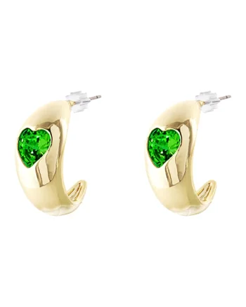 Cercei placati cu aur de 18K si decorati cu zirconia, Verde/Auriu