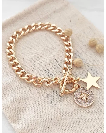 Bratara de lant cu talisman cu cristale zirconia, Auriu