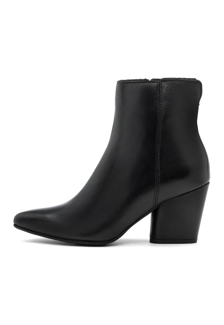 Botine de piele cu toc masiv, Negru