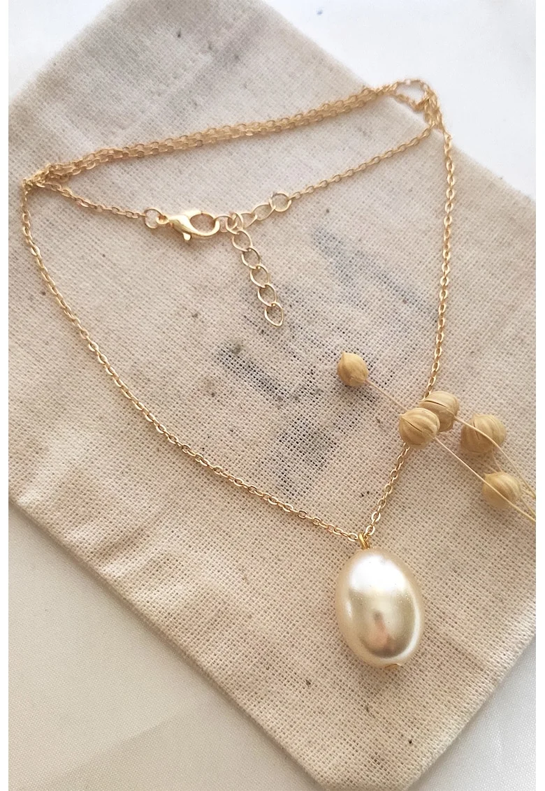 Colier cu perle sintetice, Auriu, Bej deschis, Auriu/Bej deschis