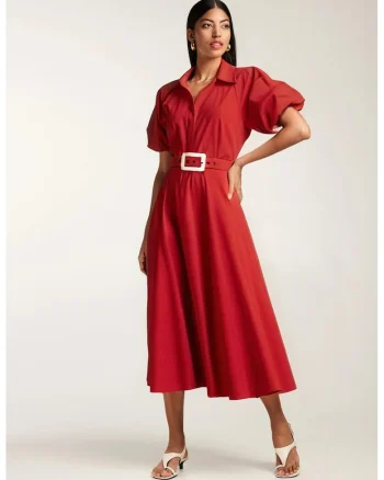 Rochie midi din bumbac tip camasa cu maneci scurte Oman