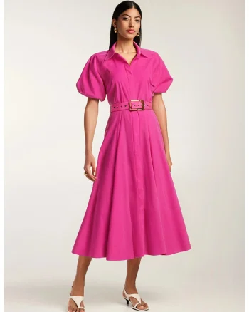 Rochie midi din bumbac tip camasa cu maneci scurte Oman