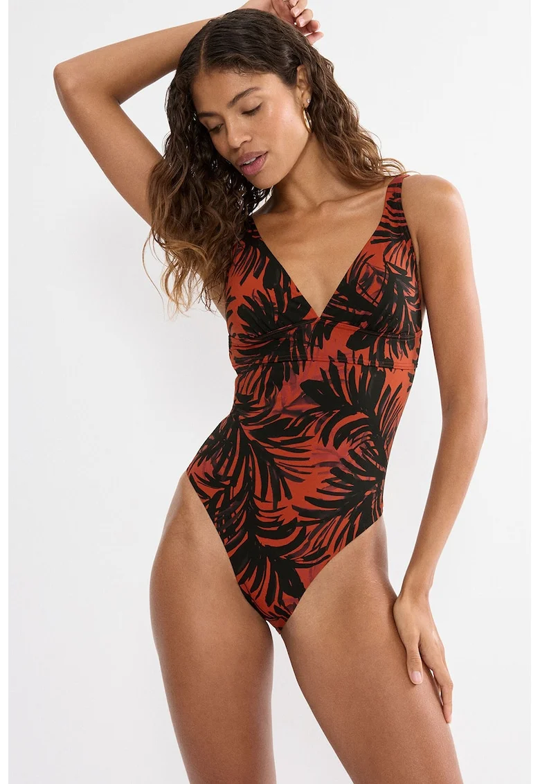 Costum de baie intreg Summer Palm, Negru, Portocaliu,