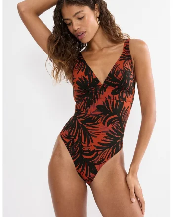 Costum de baie intreg Summer Palm, Negru, Portocaliu,