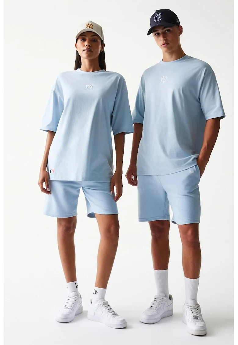 Tricou lejer cu logo brodat si model unisex, Albastru pastel