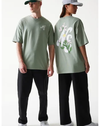 Tricou unisex cu imprimeu floral, Verde pal