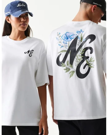 Tricou unisex cu model floral, Alb
