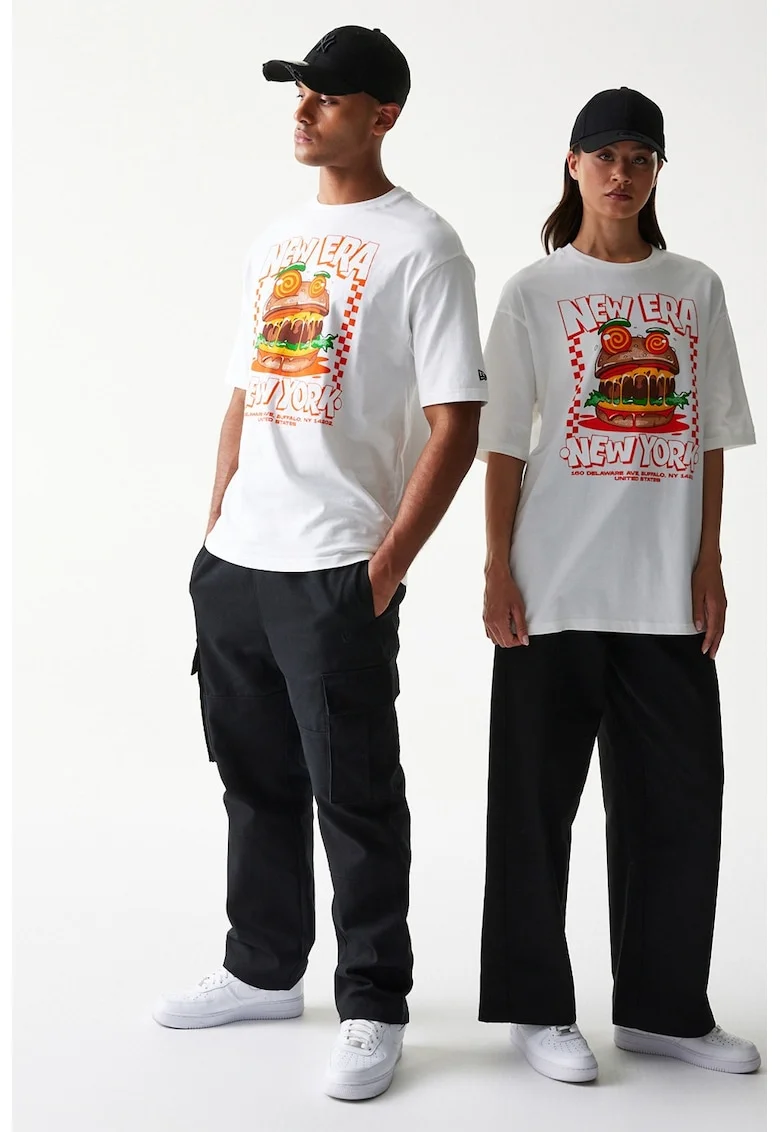 Tricou supradimensionat cu model unisex Food, Alb
